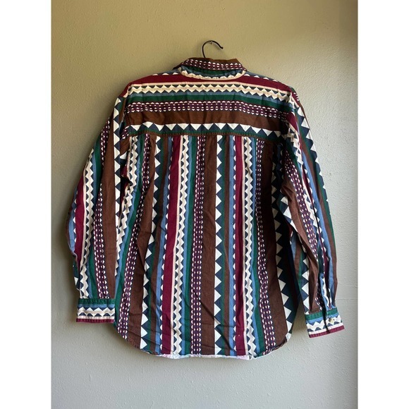 Authentic Kikimo‎ Style Multicoloured Geo Striped Button Down Shirt Mens Small - Picture 2 of 5